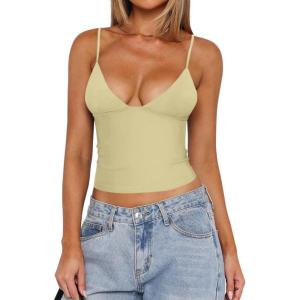 imageREORIA Butsmooth Womens Sexy VNeck Sleeveless Double Lined Going Out Y2K Trendy Cami Shirt Cropped Tank TopsHoneybee