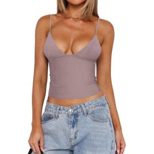 imageREORIA Butsmooth Womens Sexy VNeck Sleeveless Double Lined Going Out Y2K Trendy Cami Shirt Cropped Tank TopsPantone