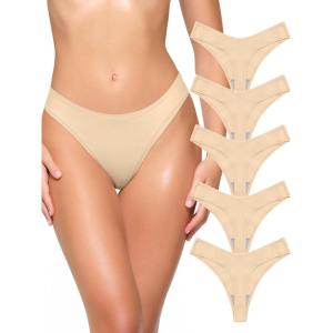 imageREORIA Womens Cotton Seamless Thongs Panties for Women No Show Breathable Underwear 5 PackSand 5 Pack