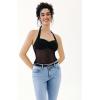 imageREORIA Lace Tops for Women Halter Sexy Going Out Tank Crop Y2K Fashion Top 2025 TrendyBlack Crystal