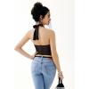 imageREORIA Lace Tops for Women Halter Sexy Going Out Tank Crop Y2K Fashion Top 2025 TrendyBlack Crystal