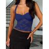 imageREORIA Lace Tops for Women Halter Sexy Going Out Tank Crop Y2K Fashion Top 2025 TrendyDeep Blue