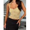 imageREORIA Lace Tops for Women Halter Sexy Going Out Tank Crop Y2K Fashion Top 2025 TrendyHoneybee Yellow