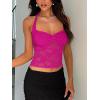 imageREORIA Lace Tops for Women Halter Sexy Going Out Tank Crop Y2K Fashion Top 2025 TrendyNeon Rose Red