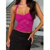 imageREORIA Lace Tops for Women Halter Sexy Going Out Tank Crop Y2K Fashion Top 2025 TrendyNeon Rose Red