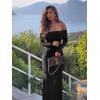 imageREORIA Women Off Shoulder Long Sleeve Dress Elegant Sexy Stretch Mesh Double Lined Slim Trendy Long DressesBlack