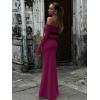 imageREORIA Women Off Shoulder Long Sleeve Dress Elegant Sexy Stretch Mesh Double Lined Slim Trendy Long DressesBurgundy