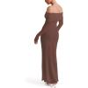 imageREORIA Women Off Shoulder Long Sleeve Dress Elegant Sexy Stretch Mesh Double Lined Slim Trendy Long DressesCoffee