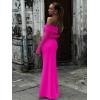 imageREORIA Women Off Shoulder Long Sleeve Dress Elegant Sexy Stretch Mesh Double Lined Slim Trendy Long DressesNeon Rose Red