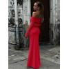 imageREORIA Women Off Shoulder Long Sleeve Dress Elegant Sexy Stretch Mesh Double Lined Slim Trendy Long DressesRed