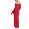 imageREORIA Women Off Shoulder Long Sleeve Dress Elegant Sexy Stretch Mesh Double Lined Slim Trendy Long DressesRed