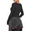 imageREORIA Women Sexy Long Sleeve Henley T Shirts V Neck Button up Casual Basic Y2K Slim Fitted Ribbed Knit Crop TopsBlack