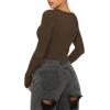 imageREORIA Women Sexy Long Sleeve Henley T Shirts V Neck Button up Casual Basic Y2K Slim Fitted Ribbed Knit Crop TopsCoffee