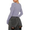 imageREORIA Women Sexy Long Sleeve Henley T Shirts V Neck Button up Casual Basic Y2K Slim Fitted Ribbed Knit Crop TopsLight Haze Blue