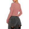 imageREORIA Women Sexy Long Sleeve Henley T Shirts V Neck Button up Casual Basic Y2K Slim Fitted Ribbed Knit Crop TopsPink