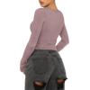 imageREORIA Women Sexy Long Sleeve Henley T Shirts V Neck Button up Casual Basic Y2K Slim Fitted Ribbed Knit Crop TopsTaro Purple