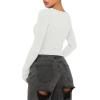 imageREORIA Women Sexy Long Sleeve Henley T Shirts V Neck Button up Casual Basic Y2K Slim Fitted Ribbed Knit Crop TopsWhite