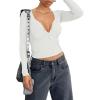 imageREORIA Women Sexy Long Sleeve Henley T Shirts V Neck Button up Casual Basic Y2K Slim Fitted Ribbed Knit Crop TopsWhite