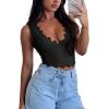 imageREORIA Womens Sexy VNeck Sleeveless Double Lined Going Out Y2K Trendy Lace Cropped Tank TopsBlack