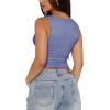 imageREORIA Womens Sexy VNeck Sleeveless Double Lined Going Out Y2K Trendy Lace Cropped Tank TopsBlue Nova