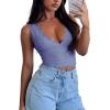 imageREORIA Womens Sexy VNeck Sleeveless Double Lined Going Out Y2K Trendy Lace Cropped Tank TopsBlue Nova