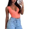 imageREORIA Womens Sexy VNeck Sleeveless Double Lined Going Out Y2K Trendy Lace Cropped Tank TopsBright Orange