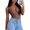 imageREORIA Womens Sexy VNeck Sleeveless Double Lined Going Out Y2K Trendy Lace Cropped Tank TopsCoffee
