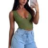 imageREORIA Womens Sexy VNeck Sleeveless Double Lined Going Out Y2K Trendy Lace Cropped Tank TopsDark Green