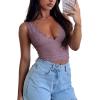 imageREORIA Womens Sexy VNeck Sleeveless Double Lined Going Out Y2K Trendy Lace Cropped Tank TopsGrey Purple