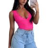 imageREORIA Womens Sexy VNeck Sleeveless Double Lined Going Out Y2K Trendy Lace Cropped Tank TopsNeon Rose Red