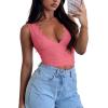 imageREORIA Womens Sexy VNeck Sleeveless Double Lined Going Out Y2K Trendy Lace Cropped Tank TopsPeach Pink
