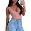 imageREORIA Womens Sexy VNeck Sleeveless Double Lined Going Out Y2K Trendy Lace Cropped Tank TopsPink