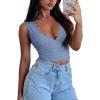 imageREORIA Womens Sexy VNeck Sleeveless Double Lined Going Out Y2K Trendy Lace Cropped Tank TopsSky Blue