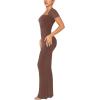 imageREORIA Womens Summer Square Neck Short Sleeve Long Dress Formal Wedding Guest Elegant Ribbed Bodycon Maxi DressesCoffee