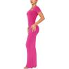 imageREORIA Womens Summer Square Neck Short Sleeve Long Dress Formal Wedding Guest Elegant Ribbed Bodycon Maxi DressesRose Red
