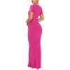 imageREORIA Womens Summer Square Neck Short Sleeve Long Dress Formal Wedding Guest Elegant Ribbed Bodycon Maxi DressesRose Red