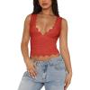 imageREORIA Womens Sexy VNeck Sleeveless Double Lined Going Out Y2K Trendy Lace Cropped Tank TopsRusty Red