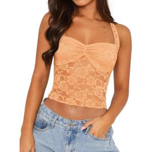 imageREORIA Lace Tops for Women Halter Sexy Going Out Tank Crop Y2K Fashion Top 2025 TrendyPeach Fuzz