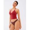 imageREORIA Lace Trim Halter Deep VNeck Tank Top Soft Y2K Sexy Sleeveless Tops 2025 SpringSummer Designer CollectionRibbon Red