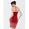 imageREORIA Womens Halter Neck Strapless Lace Trim Bodycon Dress KneeLength Outfit 2025 SpringSummer Designer CollectionRibbon Red