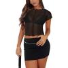 imageREORIA Womens Sexy Sheer Mesh Short Sleeve Crew Neck See Through Trendy Y2K Going Out Crop TopsBlack