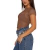 imageREORIA Womens Sexy Sheer Mesh Short Sleeve Crew Neck See Through Trendy Y2K Going Out Crop TopsBrown
