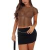 imageREORIA Womens Sexy Sheer Mesh Short Sleeve Crew Neck See Through Trendy Y2K Going Out Crop TopsBrown