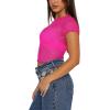 imageREORIA Womens Sexy Sheer Mesh Short Sleeve Crew Neck See Through Trendy Y2K Going Out Crop TopsRose Red