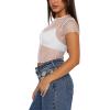 imageREORIA Womens Sexy Sheer Mesh Short Sleeve Crew Neck See Through Trendy Y2K Going Out Crop TopsWhite
