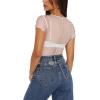 imageREORIA Womens Sexy Sheer Mesh Short Sleeve Crew Neck See Through Trendy Y2K Going Out Crop TopsWhite