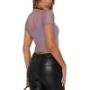 imageREORIA Womens Sexy Square Neck Short Sleeve Sheer Mesh Slim Fit 2024 Trendy Going Out Crop TopsHazy Lilac