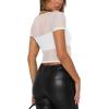 imageREORIA Womens Sexy Square Neck Short Sleeve Sheer Mesh Slim Fit 2024 Trendy Going Out Crop TopsWhite