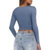 imageREORIA Womens Sexy V Neck Long Sleeve Slim Fitted Side Ruched Trendy Y2K Going Out T Shirt Crop TopDove Blue