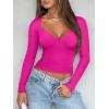 imageREORIA Womens Sexy V Neck Long Sleeve Slim Fitted Side Ruched Trendy Y2K Going Out T Shirt Crop TopNeon Rose Red